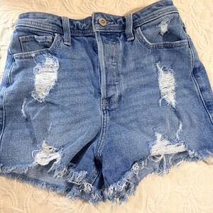Y2K Hollister Ultra High Rise Mom Shorts 3 Distressed Denim W25 Preppy Retro